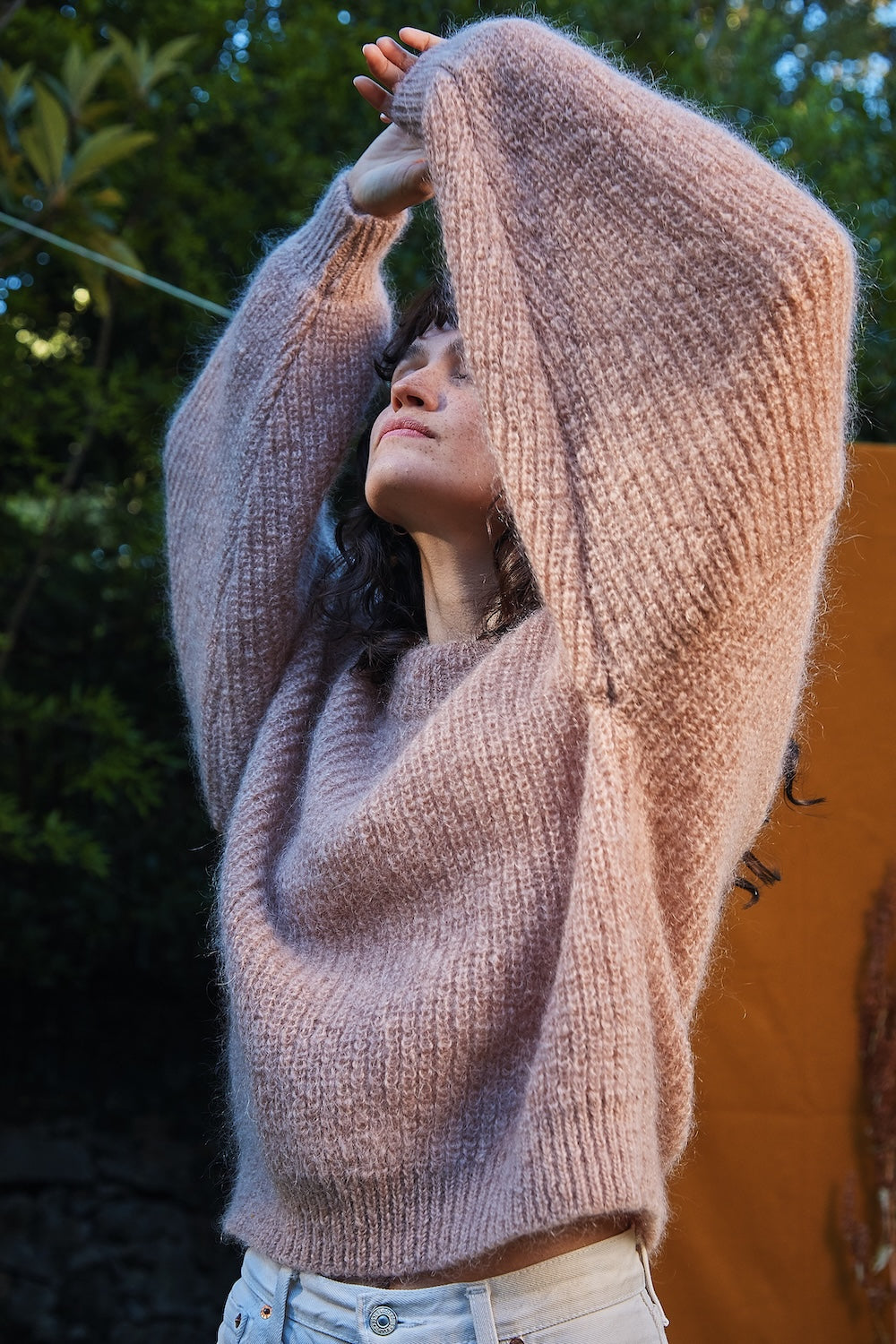 LUCIE Batwing Sweater in Mohair Wool - Light Pink