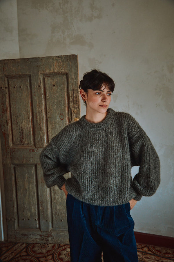 LUCIE Batwing Sweater in Mohair Wool - Ash Grey, 100% cruelty-free and sustainable knitwear - L'envers