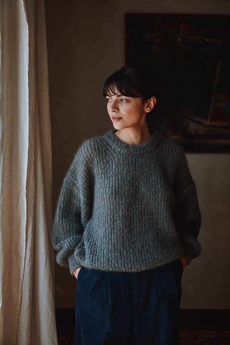 LUCIE Batwing Sweater in Mohair Wool - Ash Grey, 100% cruelty-free and sustainable knitwear - L'envers