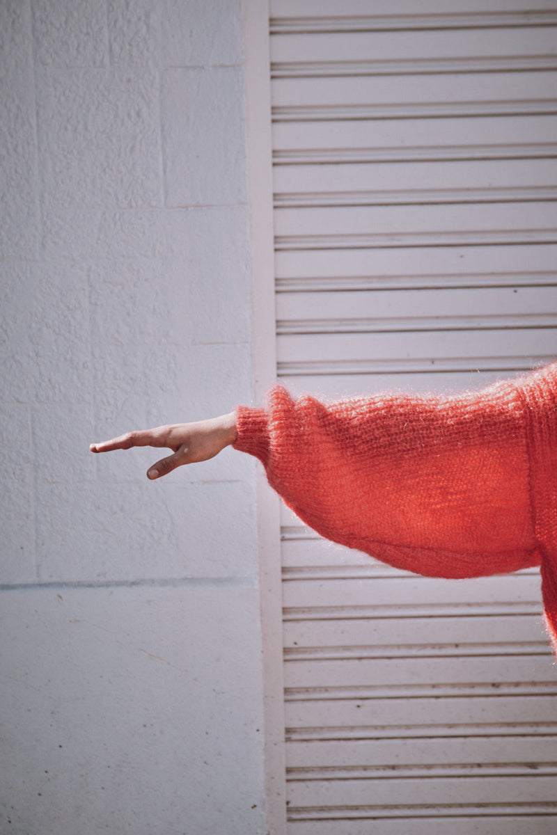 LUCIE Batwing Sweater in Mohair Wool - Coral