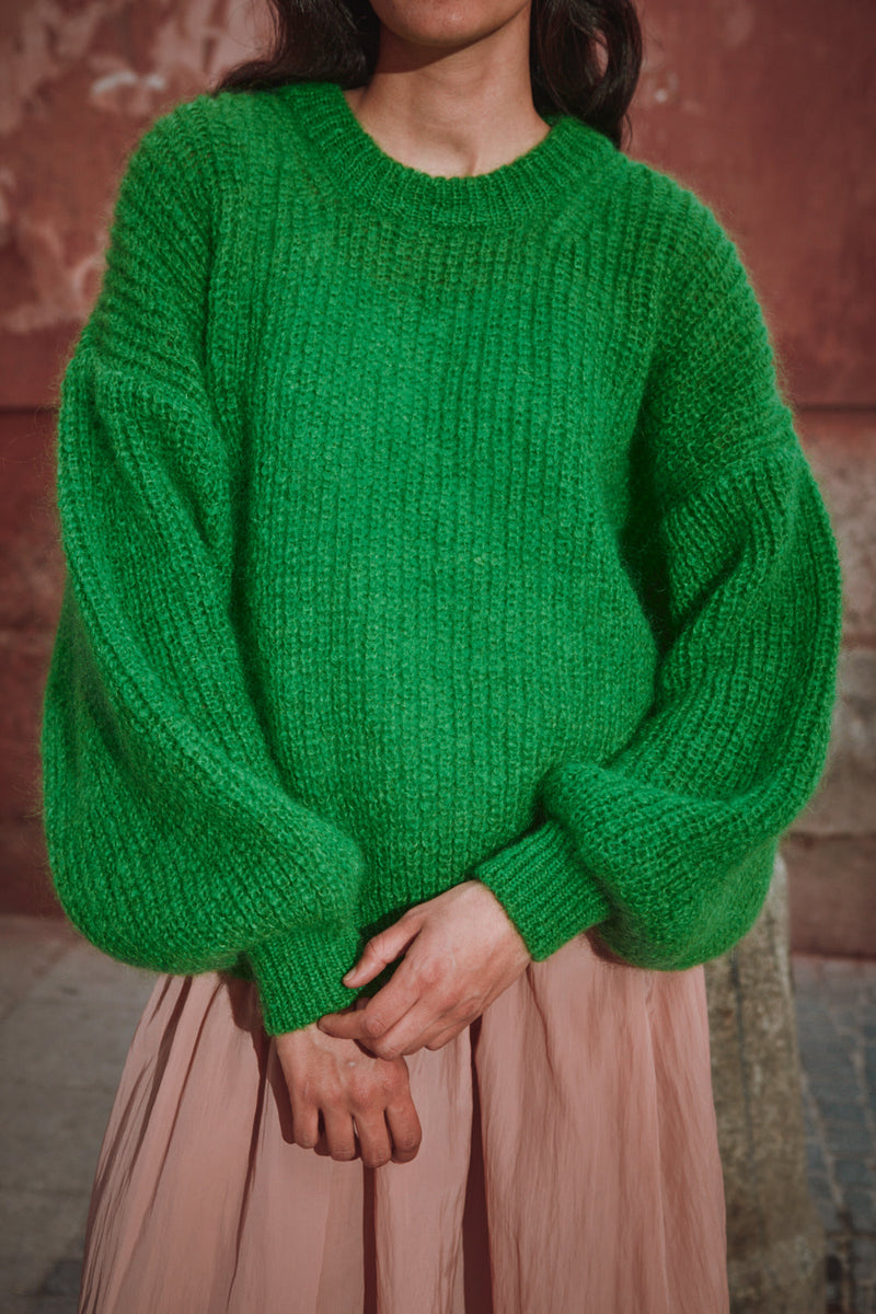 LUCIE Batwing Sweater in Mohair Wool - Parrot Green