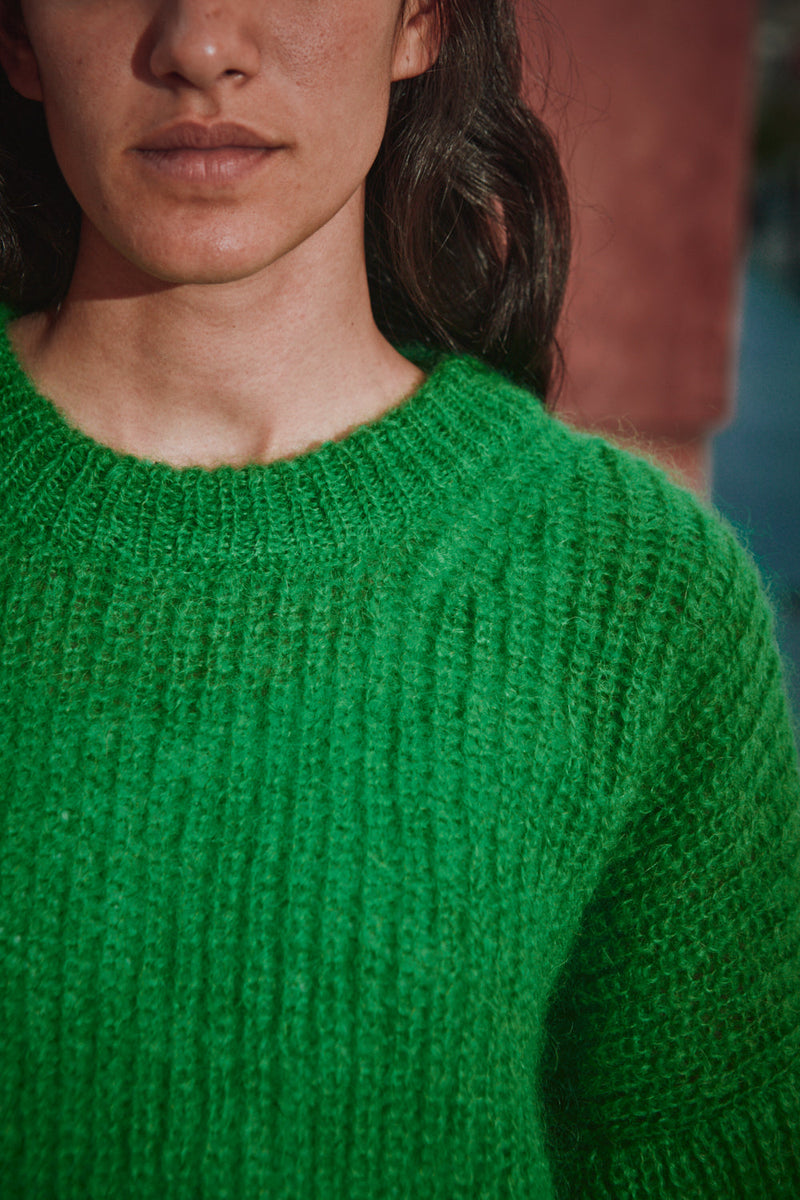LUCIE Batwing Sweater in Mohair Wool - Parrot Green