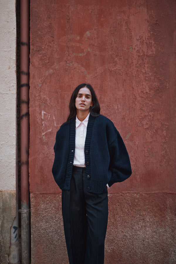 LUNA Batwing Cardigan in Merino Wool - Navy