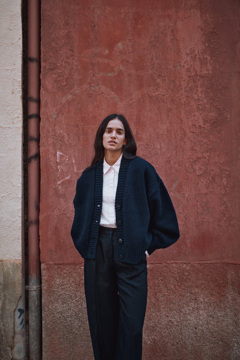 LUNA Batwing Cardigan in Merino Wool - Navy
