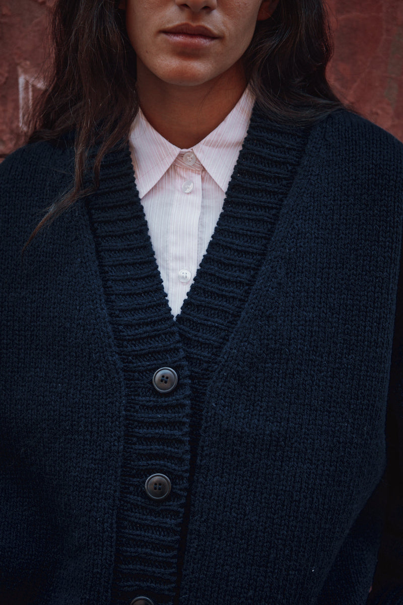 LUNA Batwing Cardigan in Merino Wool - Navy