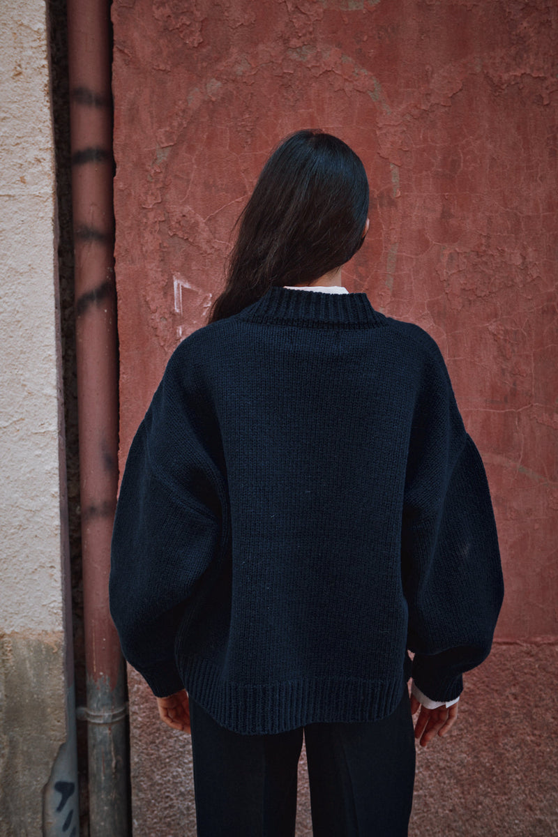 LUNA Batwing Cardigan in Merino Wool - Navy