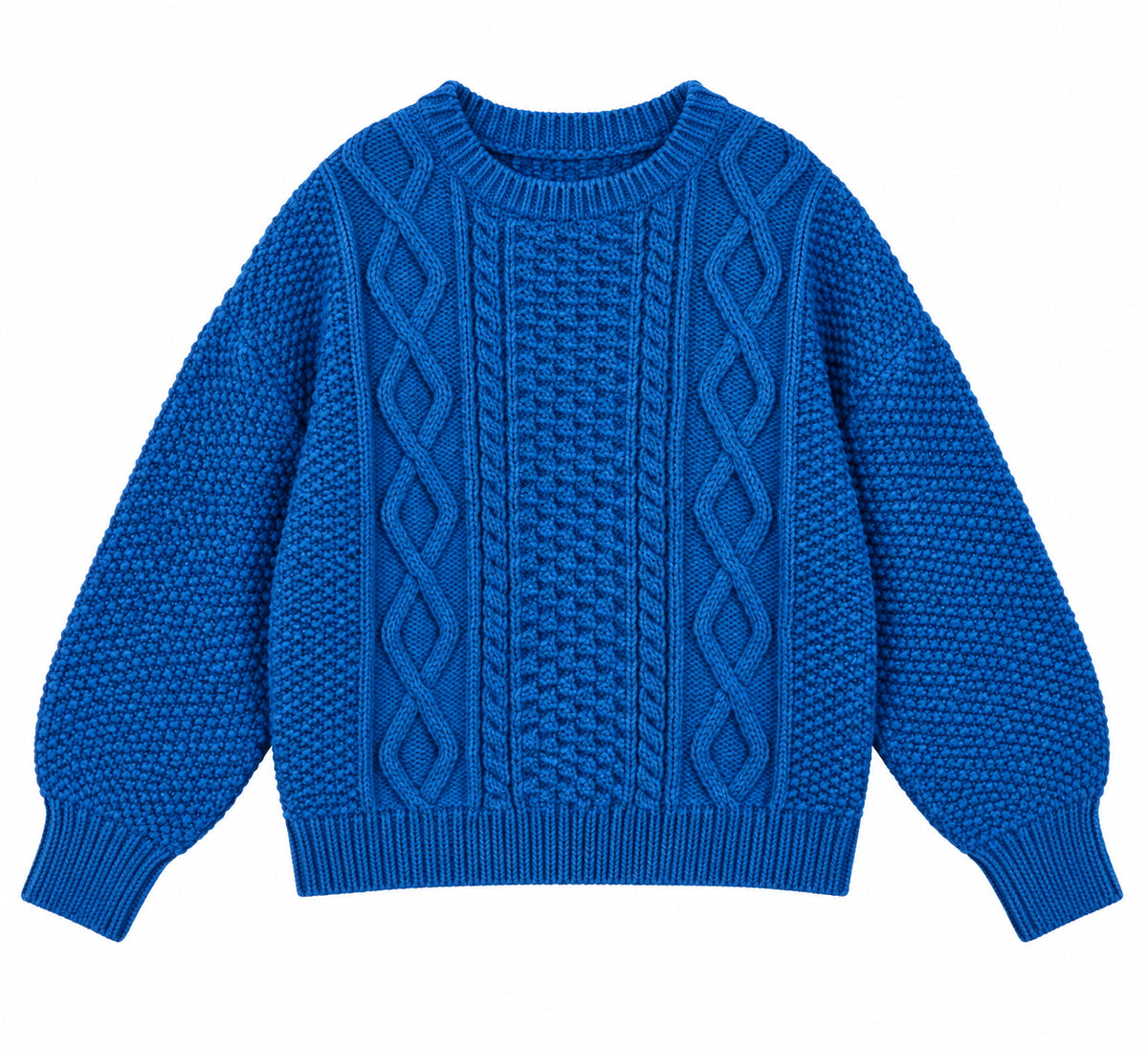 PAOLA Irish Cable Sweater in Merino Wool - Cobalt Blue