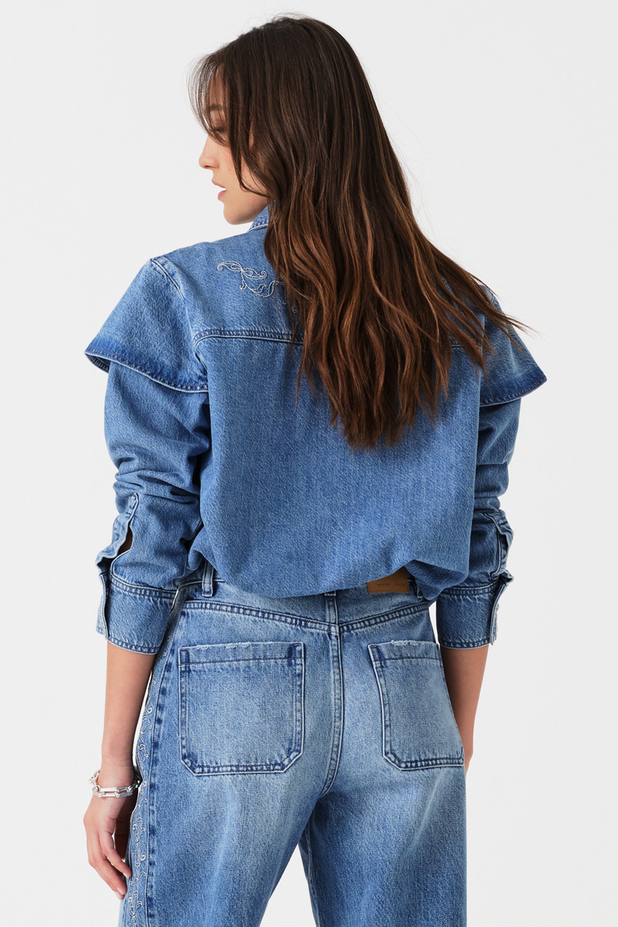 Juno Embroidered Denim Shirt in Malibu