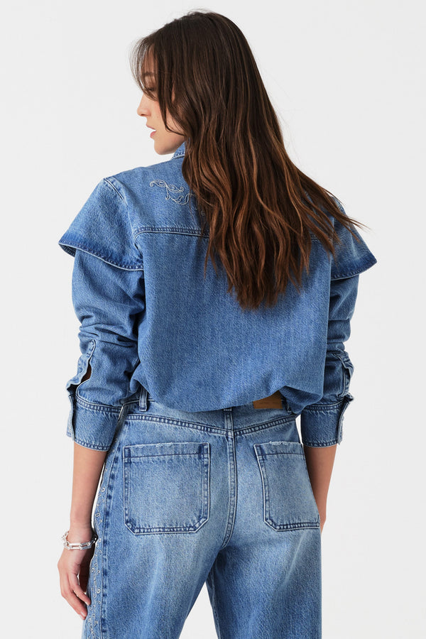Juno Embroidered Denim Shirt in Malibu