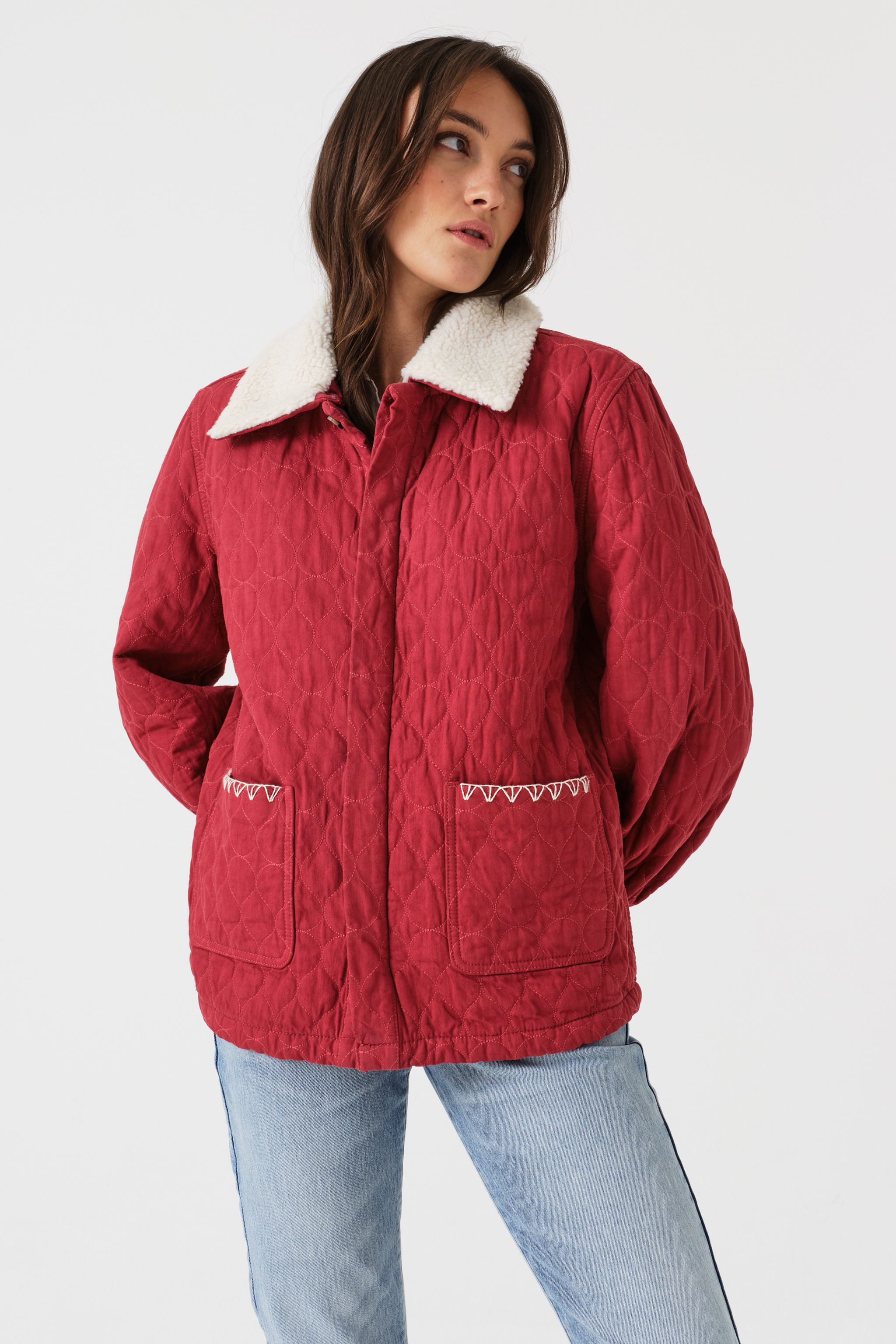 Frida Sherpa Collar Quilted Jacket in Faded Rose