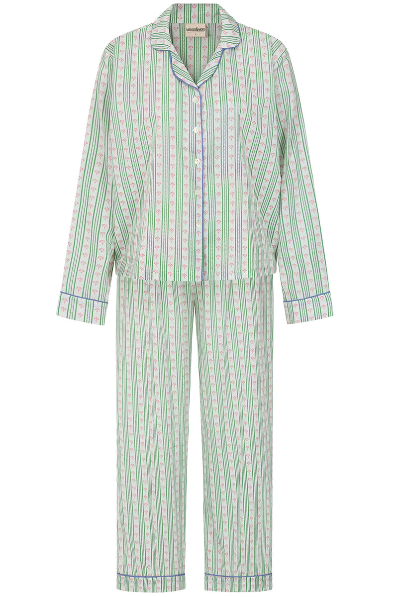Green Stripe Long Pyjama Set