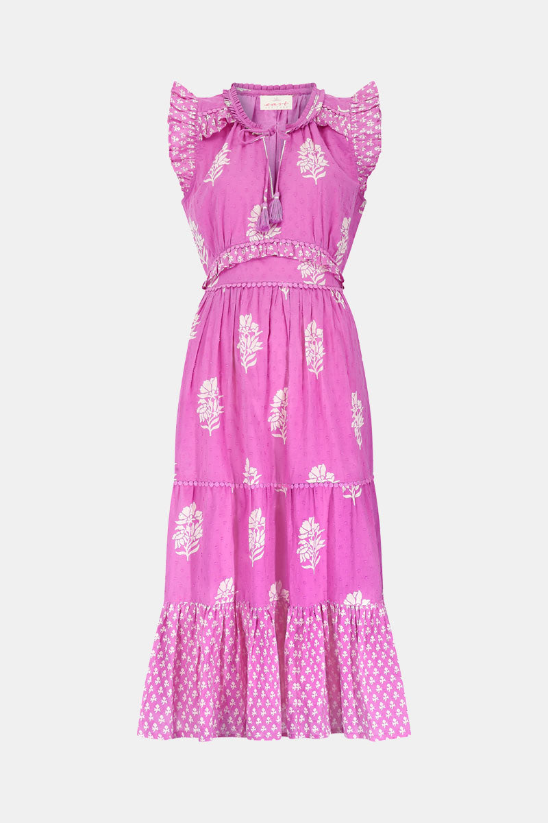 Flat shot front view of East Heritage Marnie Pink Cotton Dobby Dress