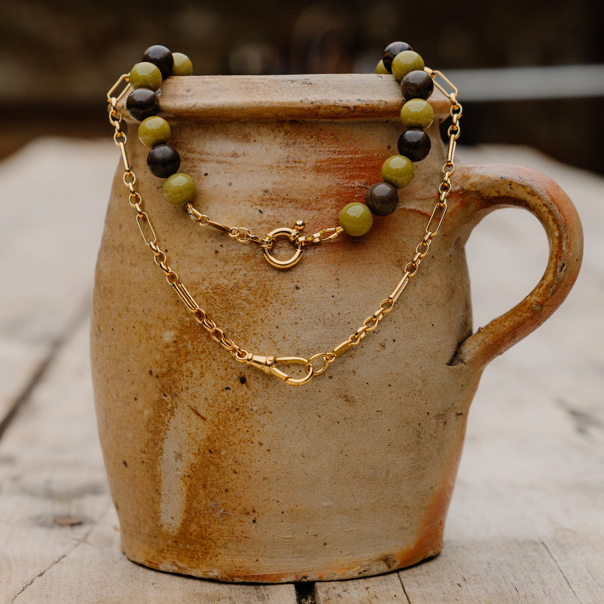 Matcha Jasper Statement Beaded Necklace