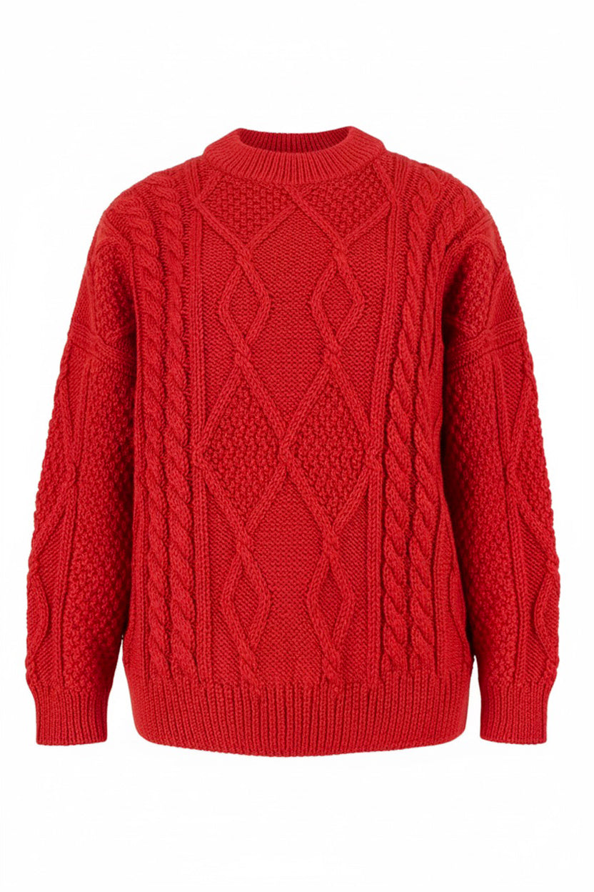 Nonna Cable-Knit 100% Merino Sweater Red