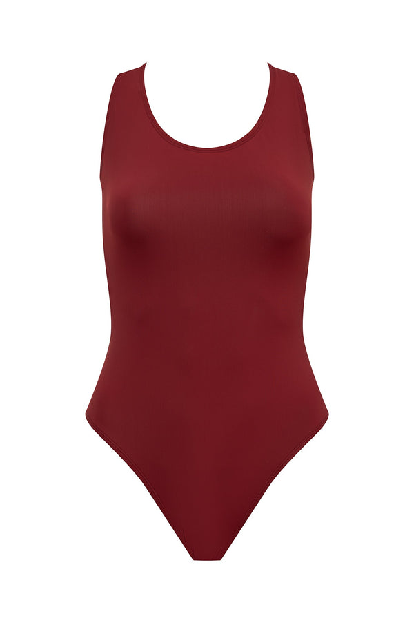 ELISA SCOOP BACK CLASSIC ONE PIECE WINE RED