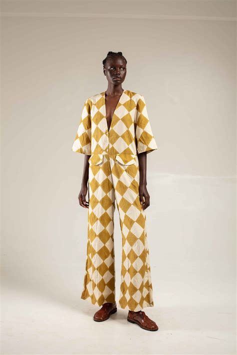 Block Print Jumpsuit Mustard Diamond