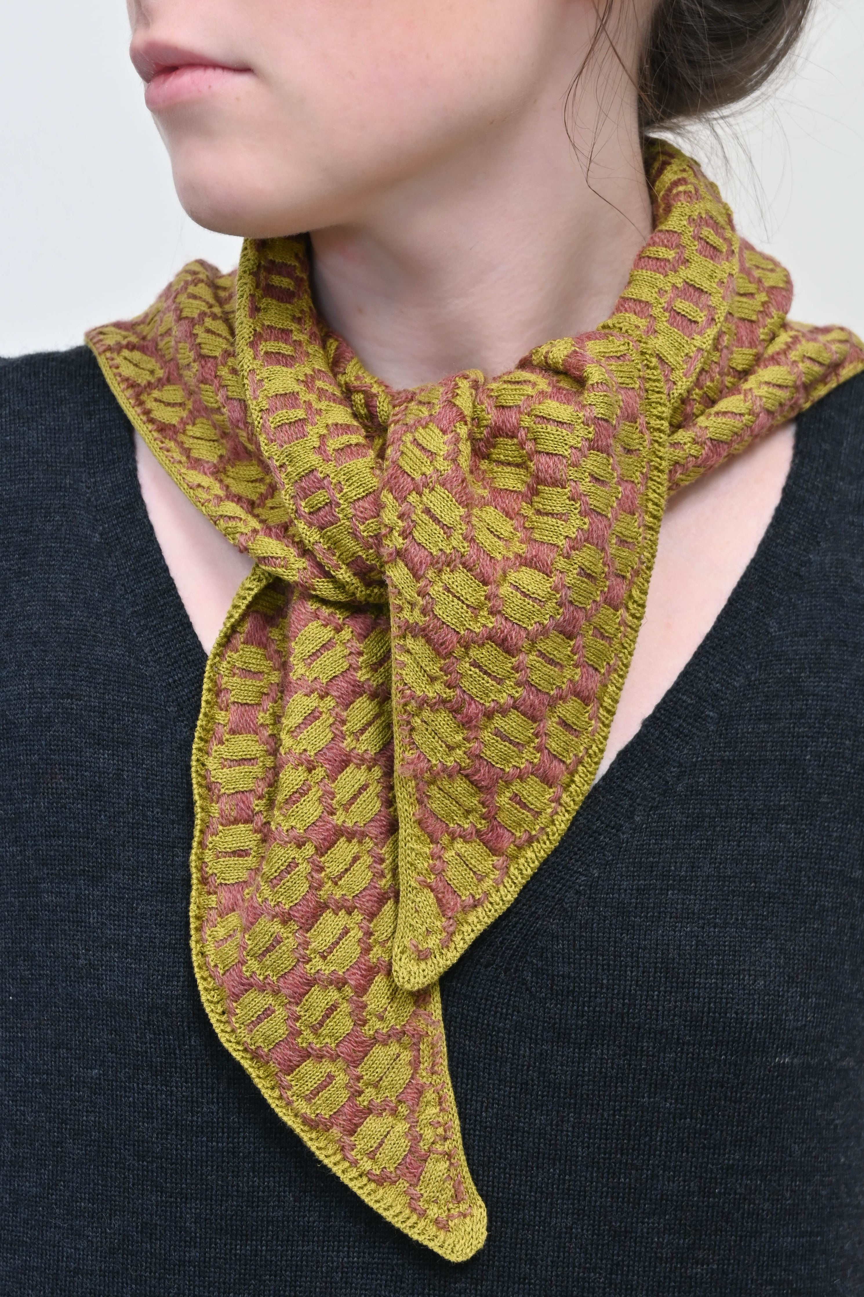 The Annie Collection: The Orton Weave Triangle Scarf in Olive/Heather