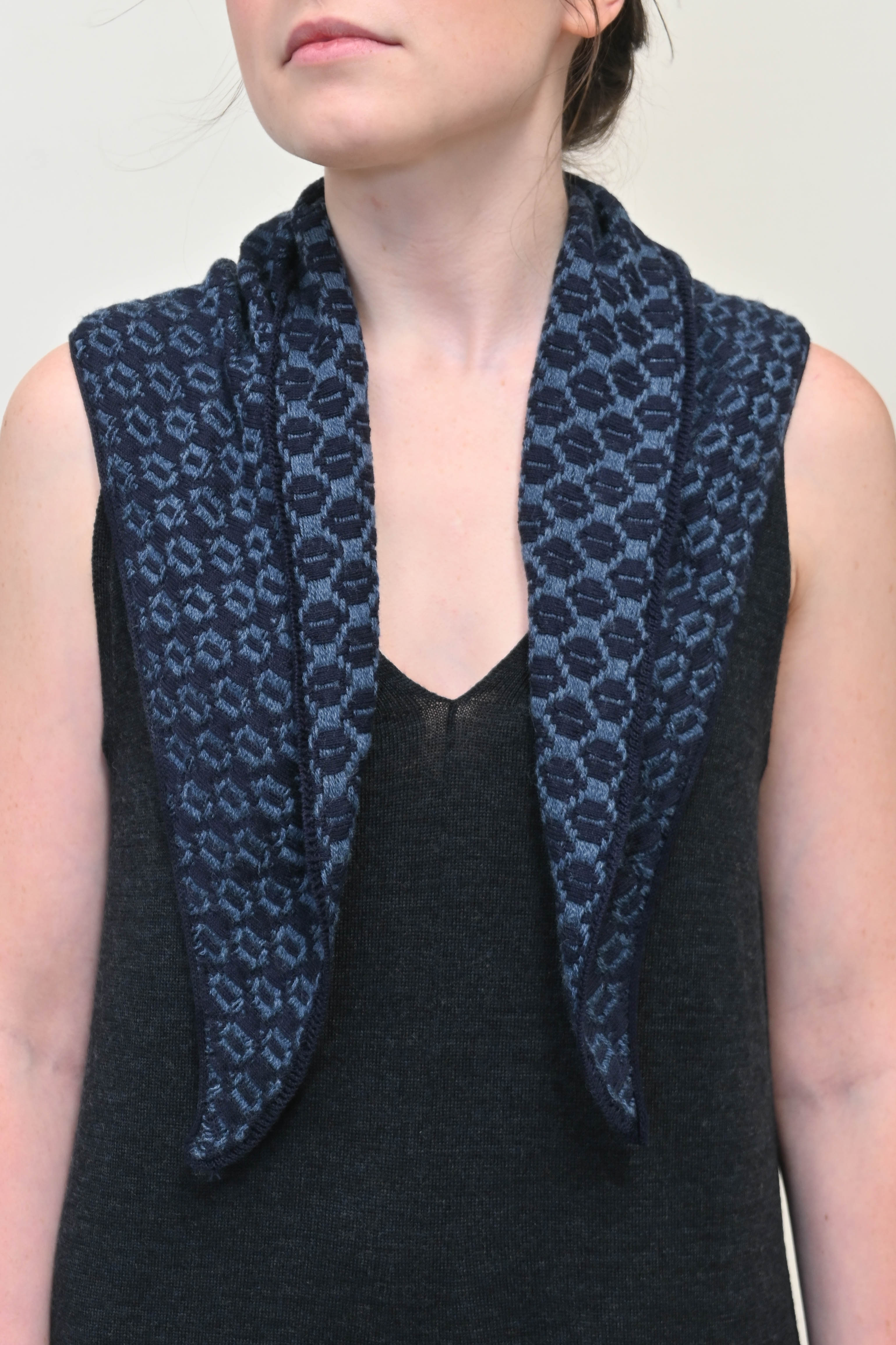 The Annie Collection: The Orton Weave Triangle Scarf in Navy/Indigo