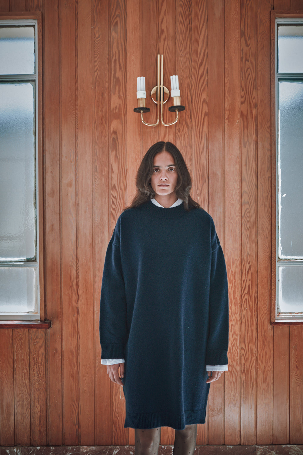PERRINE Short Knit Dress in Merino Wool - Navy - L'Envers