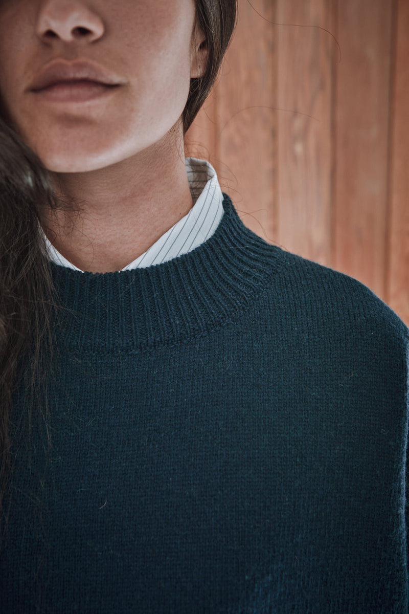 PERRINE Short Knit Dress in Merino Wool - Navy - L'Envers