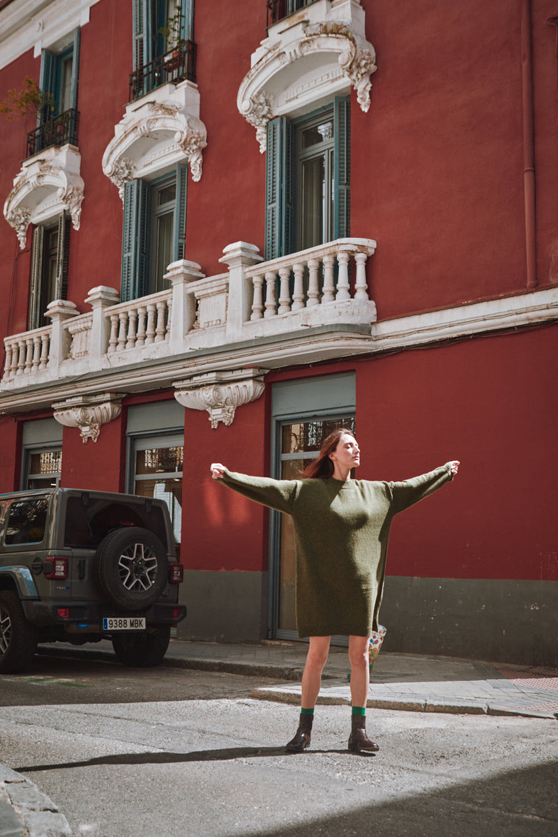 PERRINE Sweater Dress in Merino Wool - Olive Green