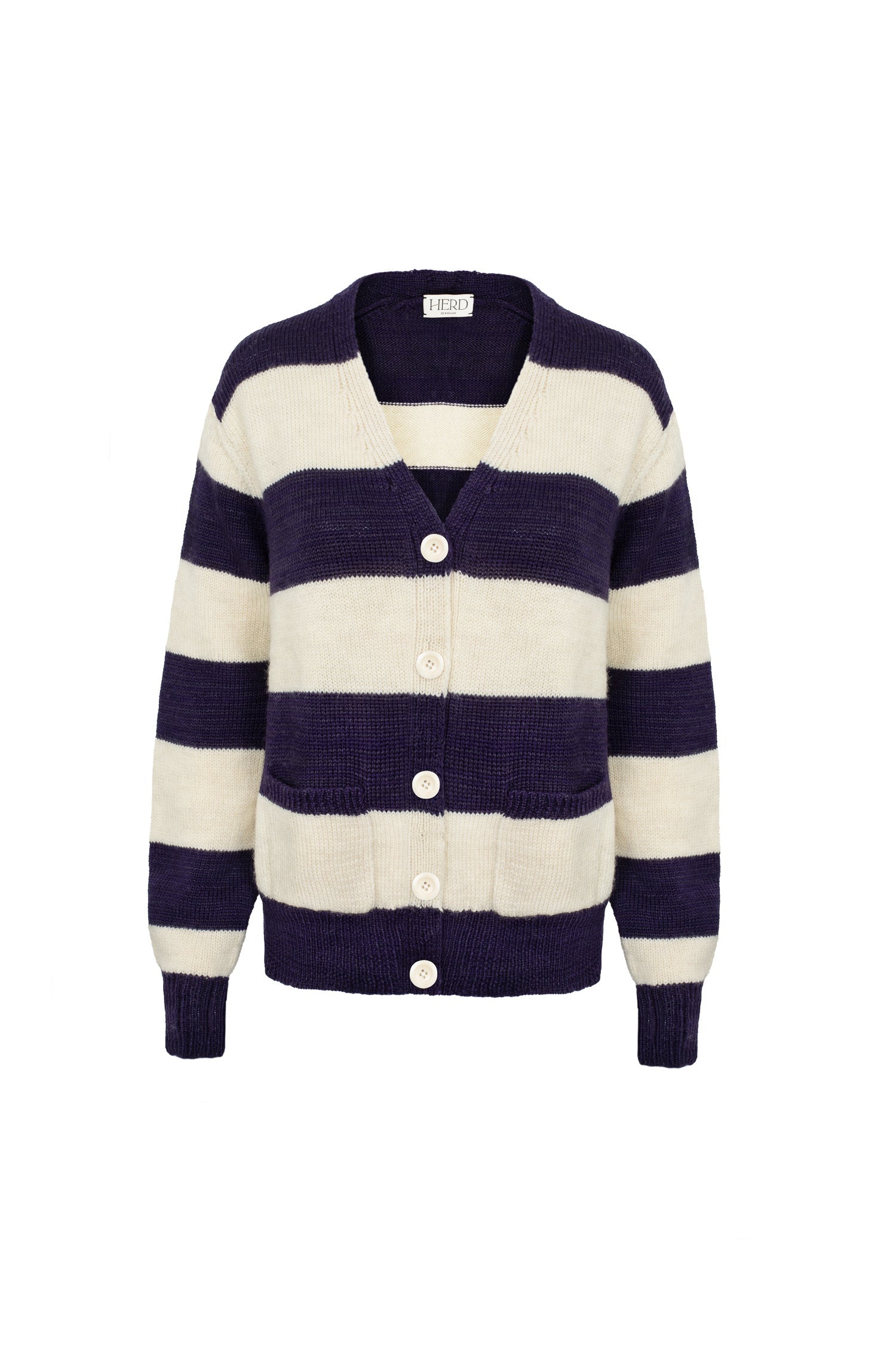 Pendle Cardigan in Damson & Ecru