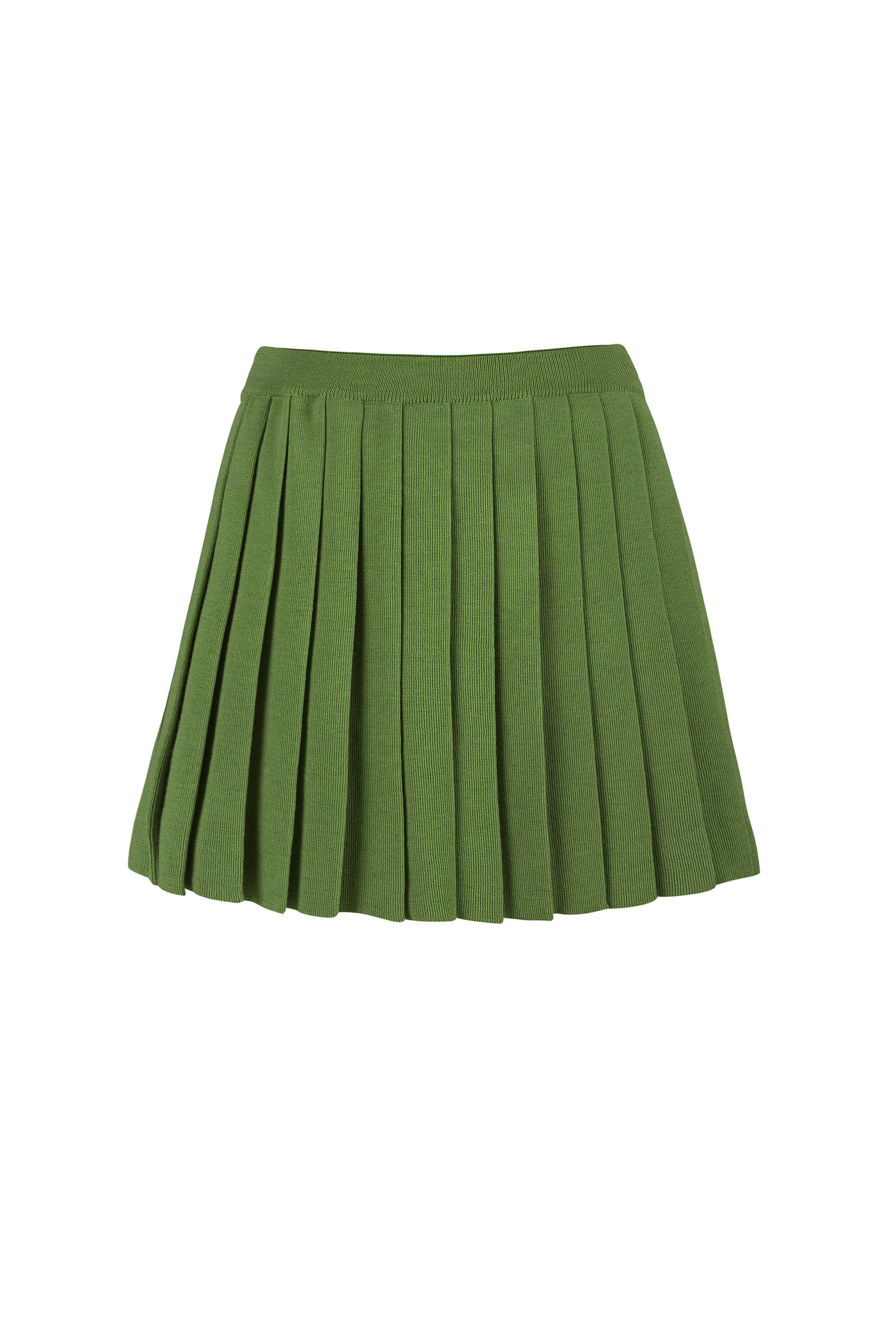 Piccolo Pleated 100% Merino Mini Skirt Olive Green