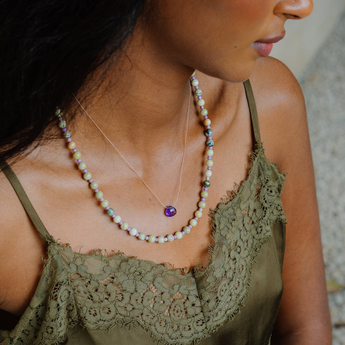 Sage & Lilac Beaded Necklace