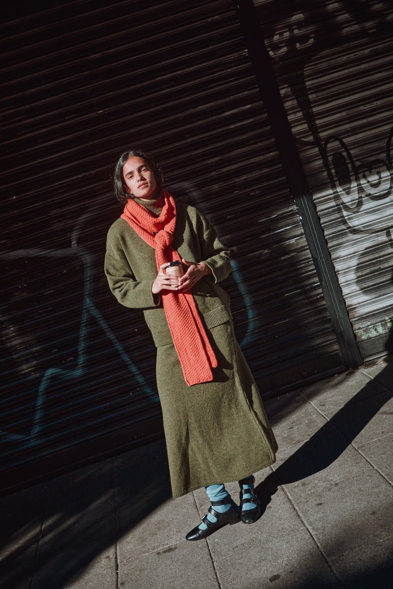 ROSALIE Thin Scarf in Merino Wool - Coral