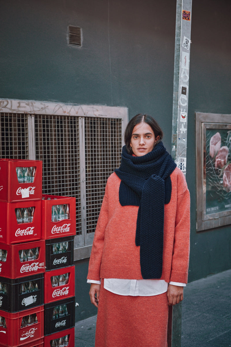 MARCELINA Hood in Merino Wool - Navy