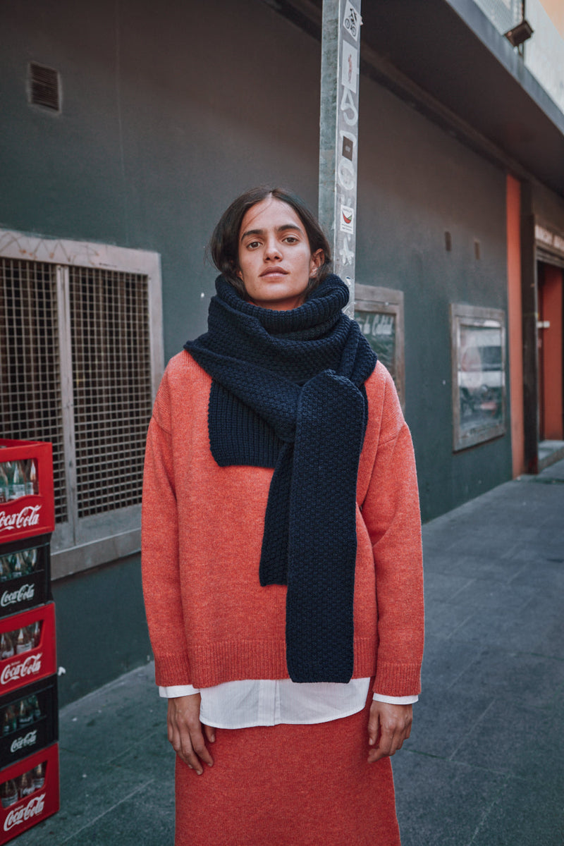 MARCELINA Hood in Merino Wool - Navy