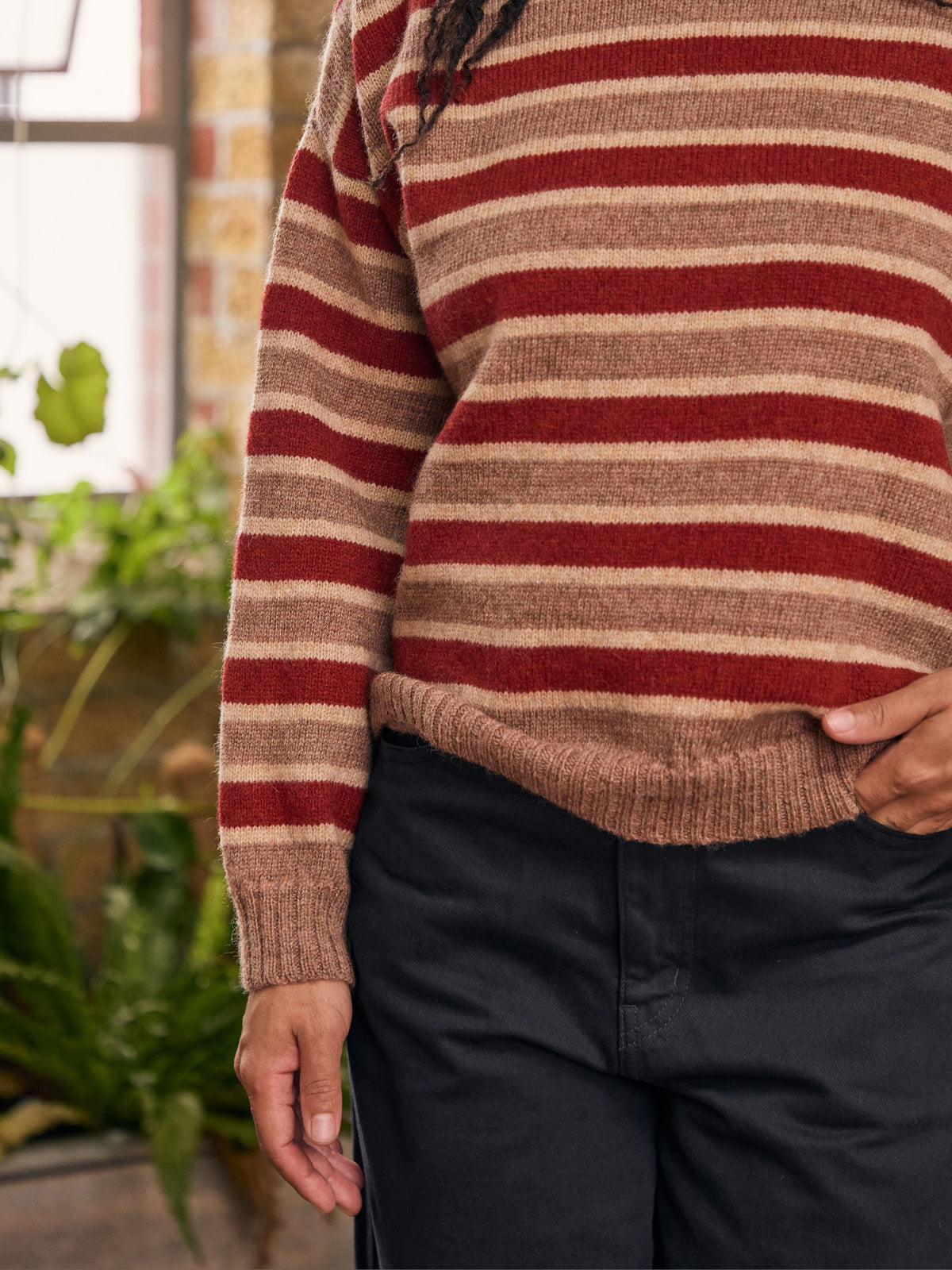 Striped Funnel Neck Sweater | Rose