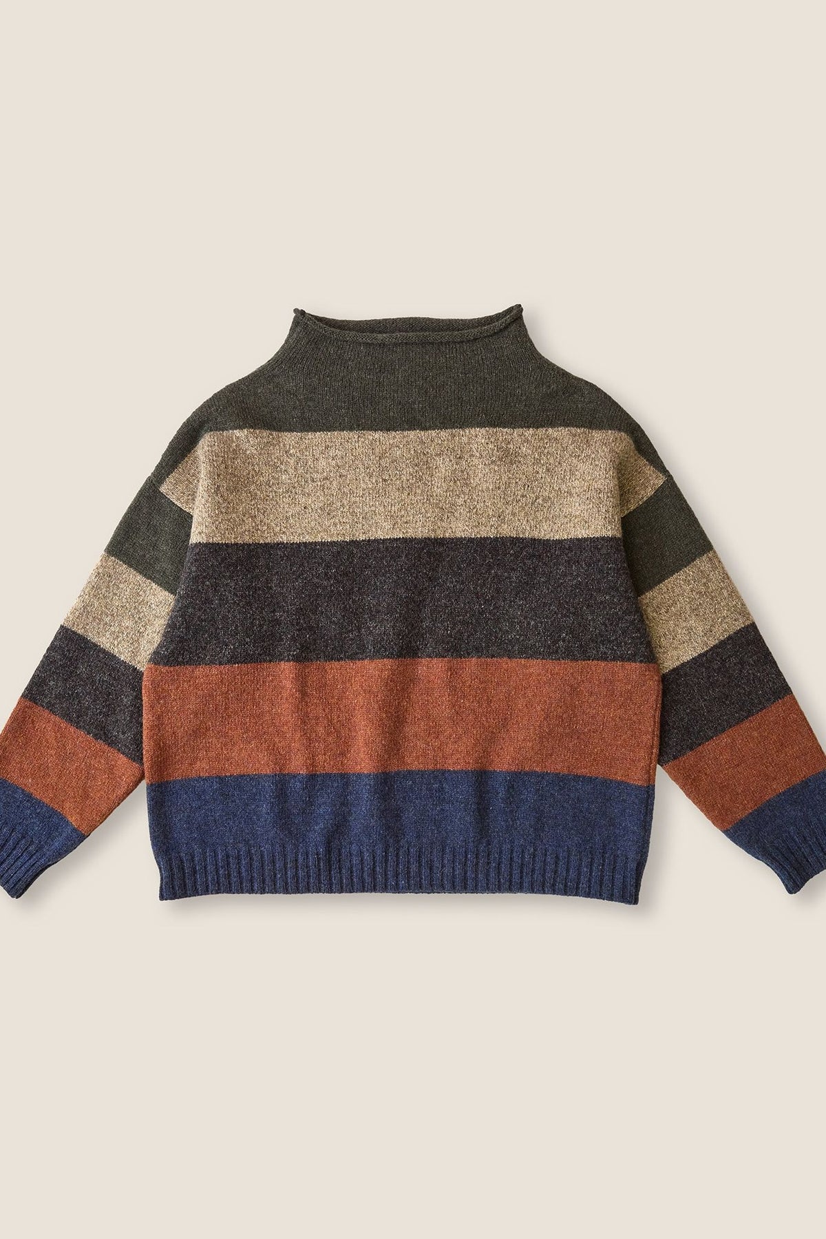 Striped Funnel Neck Sweater | Moss
