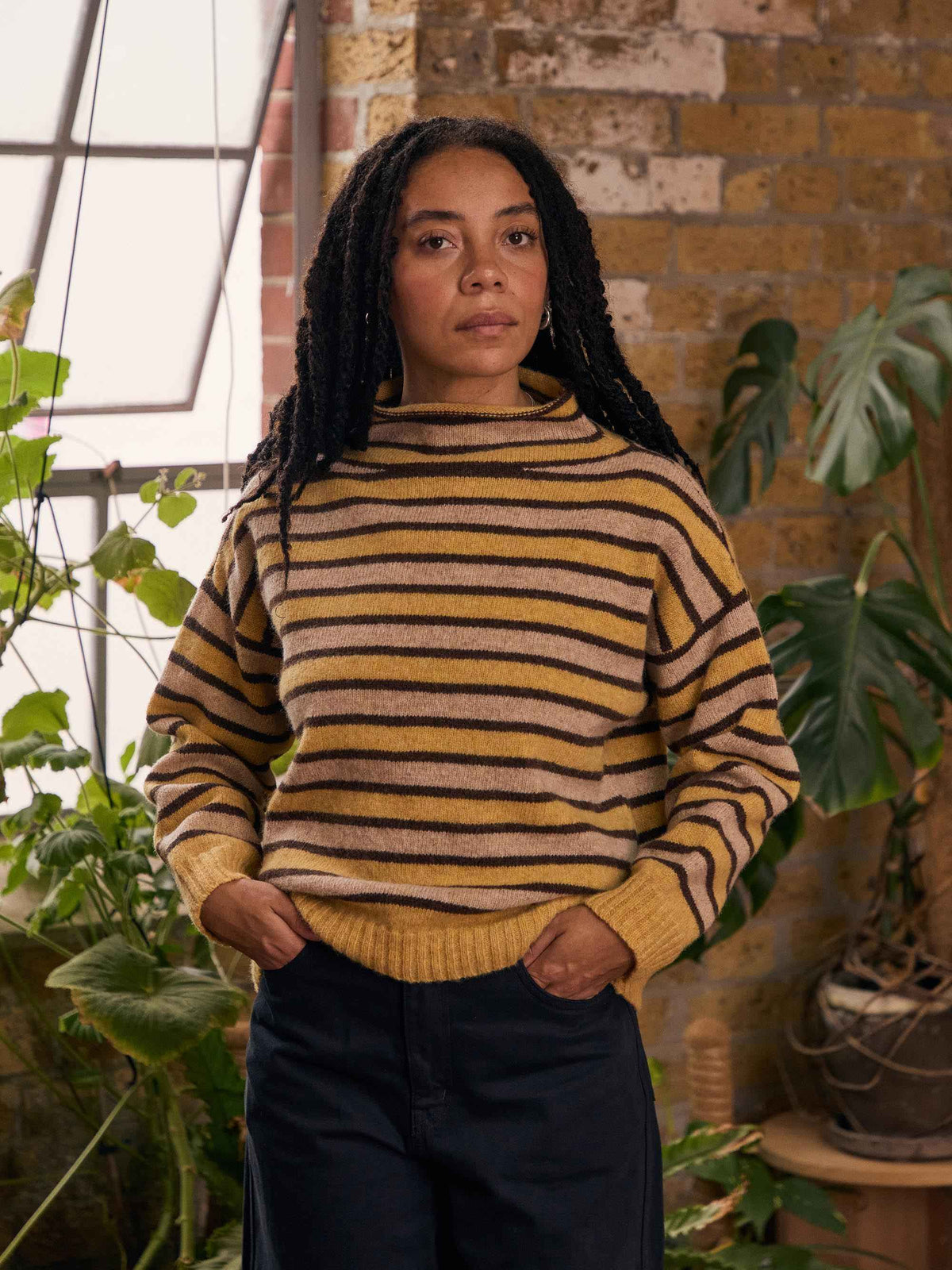 Striped Funnel Neck Sweater | Harvest