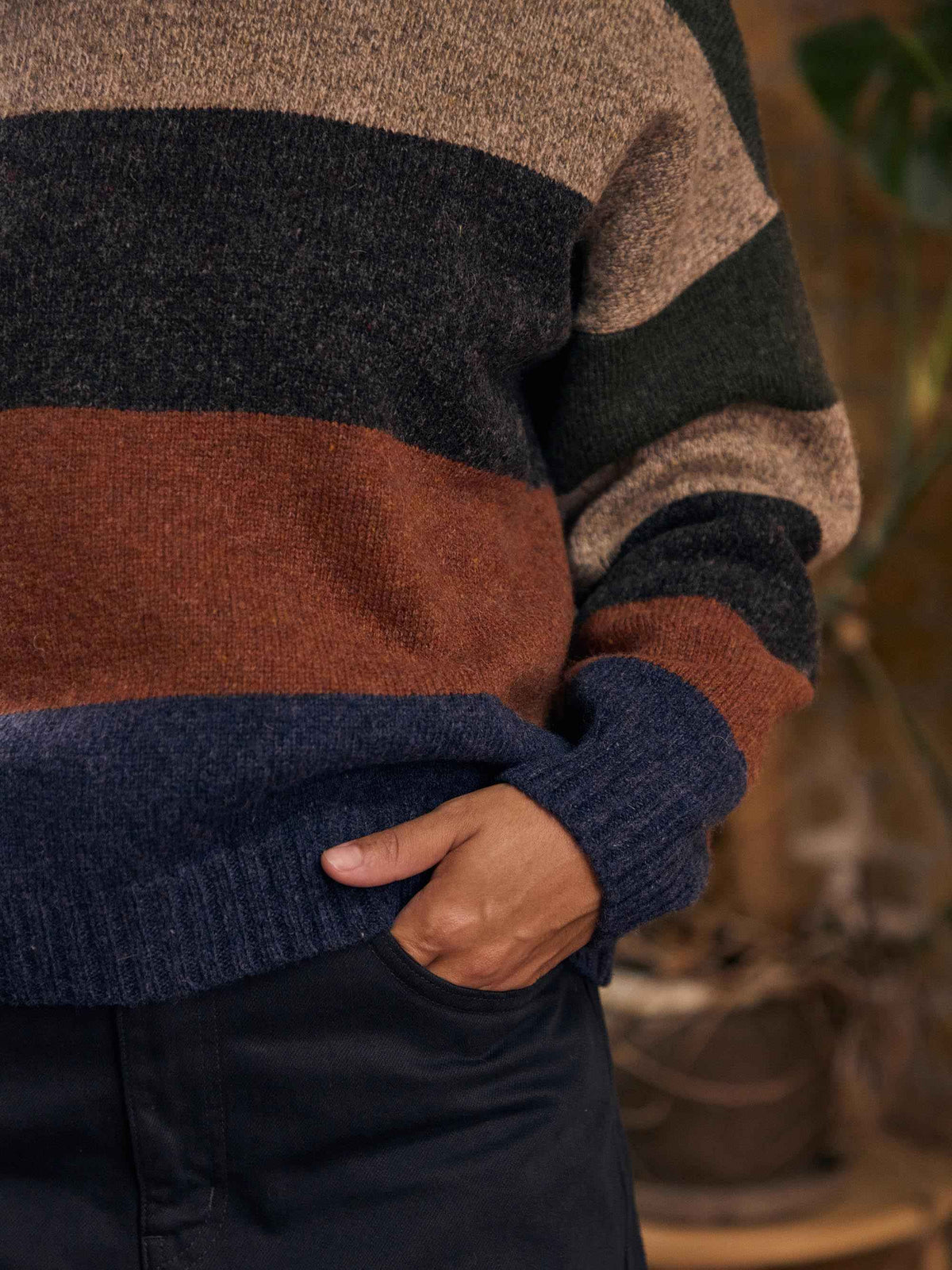 Striped Funnel Neck Sweater | Moss