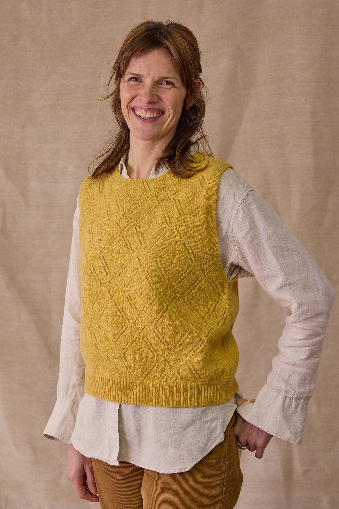 Diamond Open Knit Top | Mustard