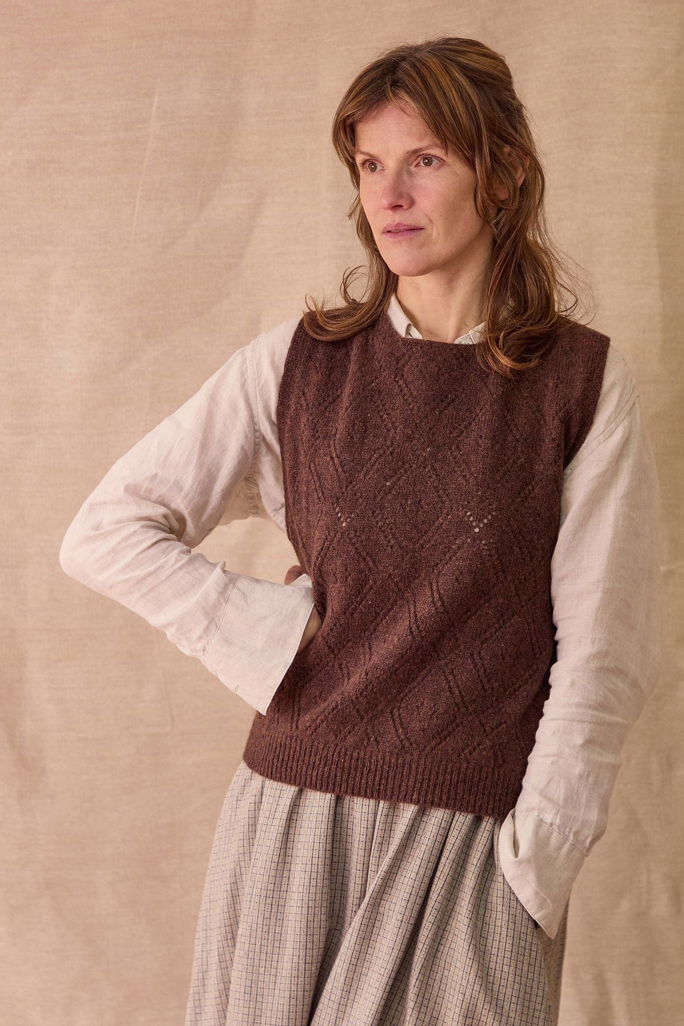 Diamond Open Knit Top | Dark Brown