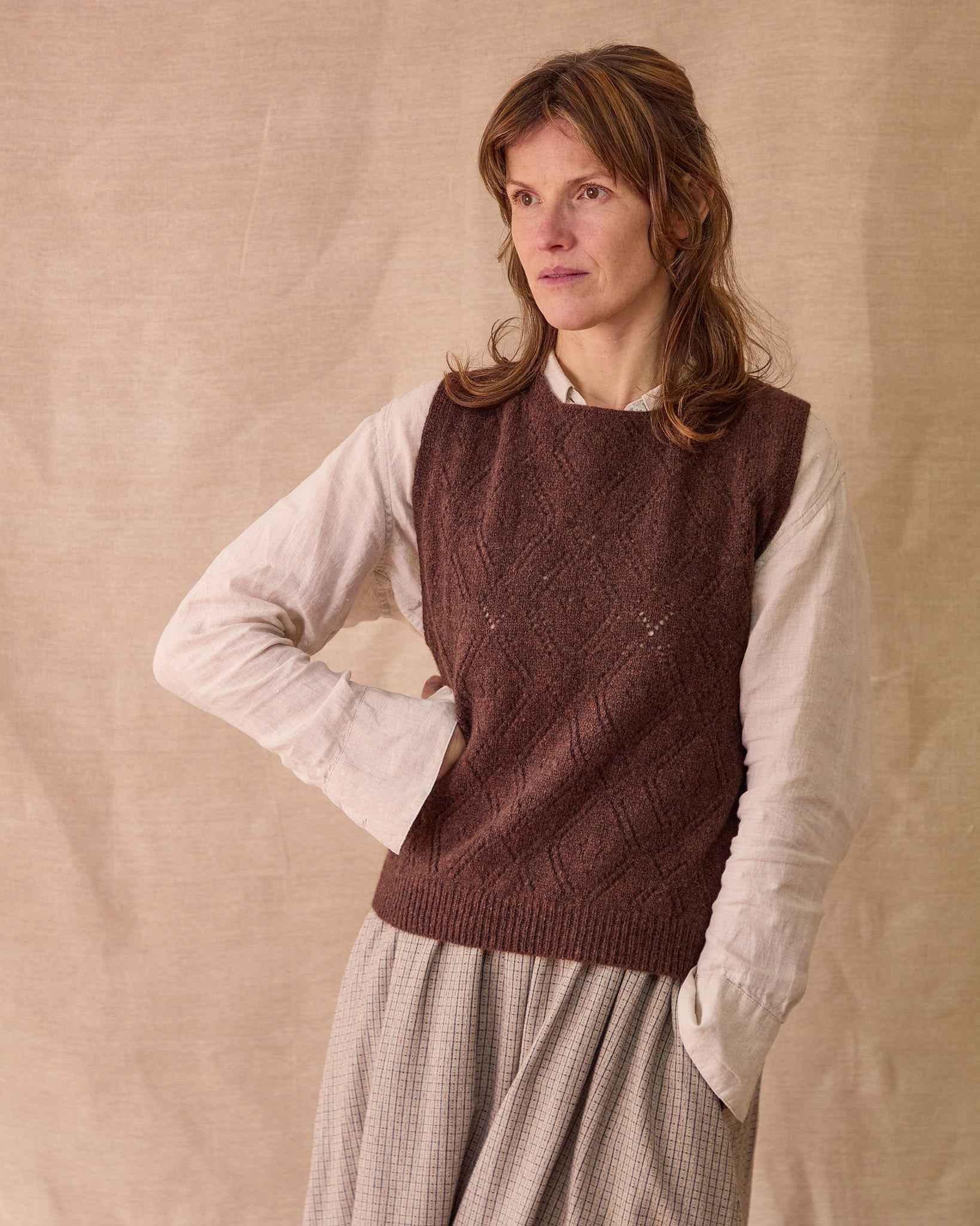 Diamond Open Knit Top | Dark Brown
