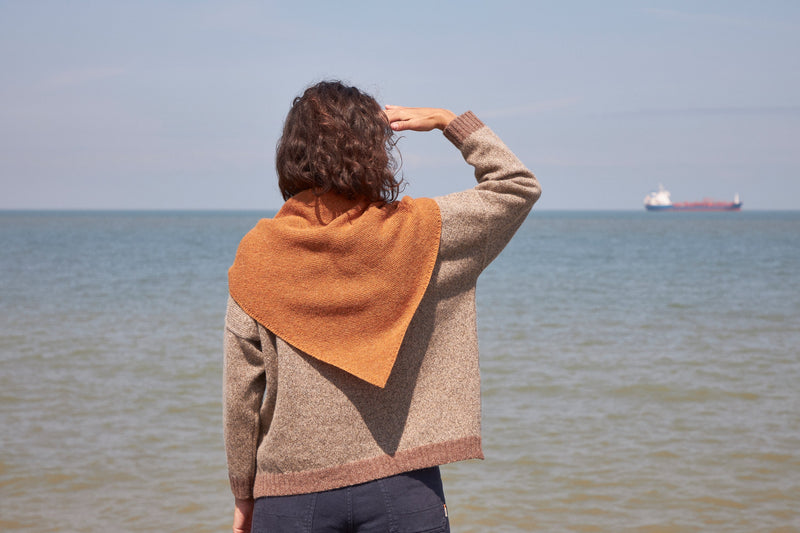 Women's 100% Wool Triangle scarf in Oxide Orange. British Made.