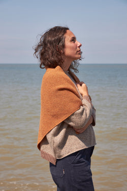 Women's 100% Wool Triangle scarf in Oxide Orange. British Made.