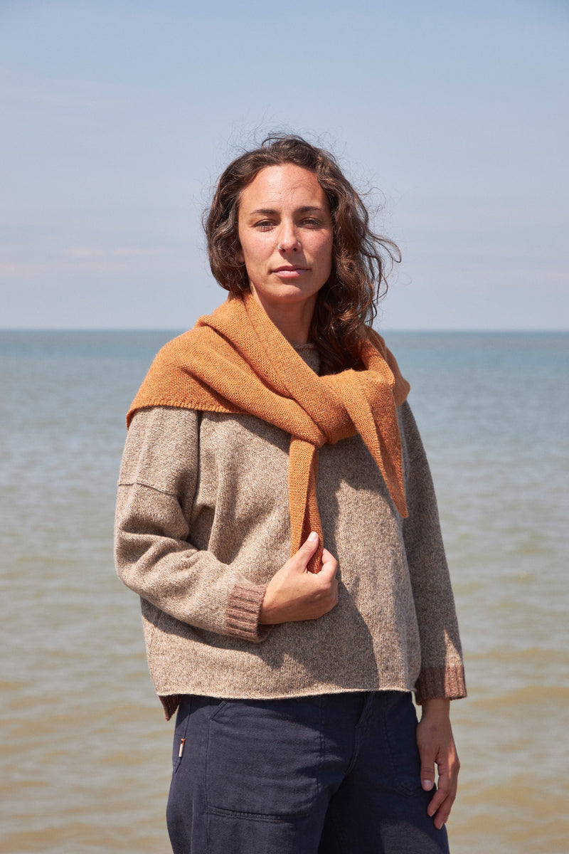 Women's 100% Wool Triangle scarf in Oxide Orange. British Made.