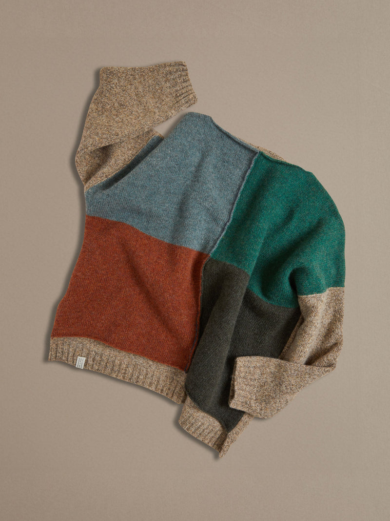 Quadrant wool jumper in Blue, Green, Grey, Rust and natural marl