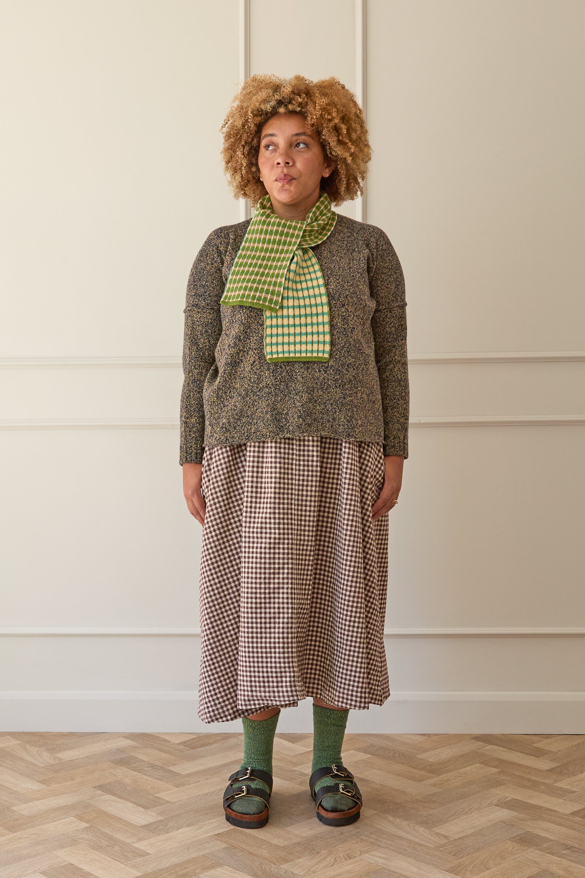 Model wearing green merino wool socks, with Birkenstock sandals. Designed and made in Britain. 