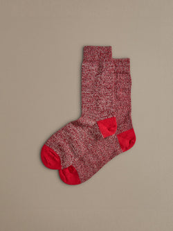 Red wool socks with contrast toe and heel. Knitted in merino wool, designed and made in Britain. 