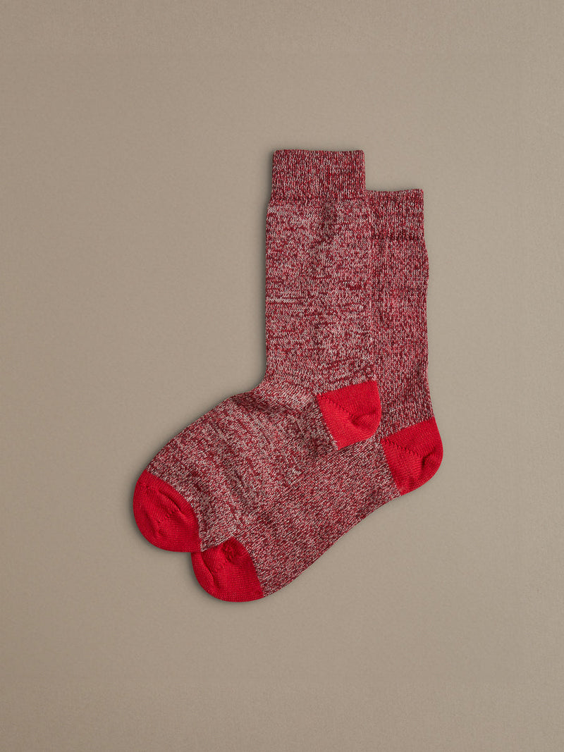 Red wool socks with contrast toe and heel. Knitted in merino wool, designed and made in Britain. 