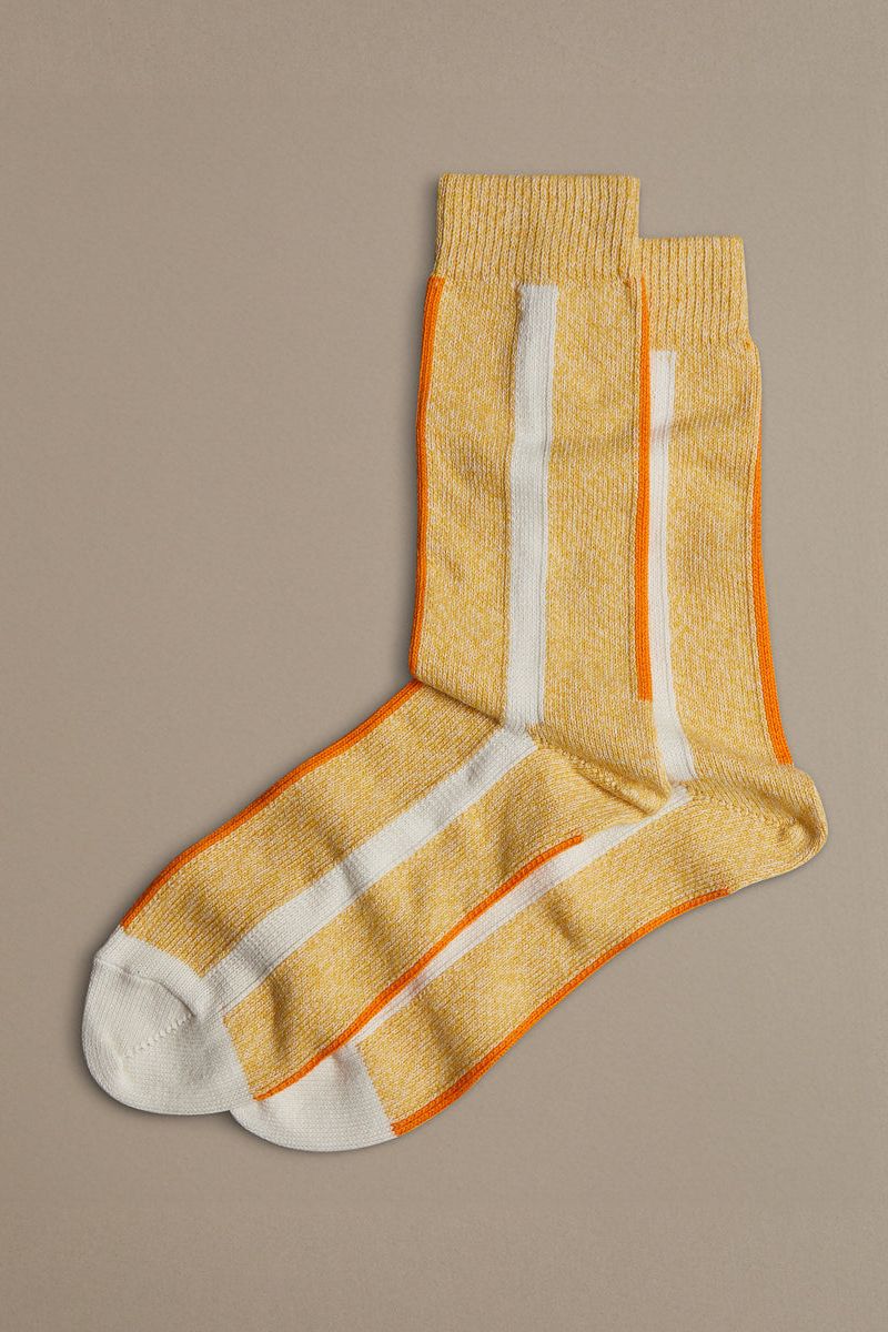 Yellow marl stripe organic cotton socks made in UK