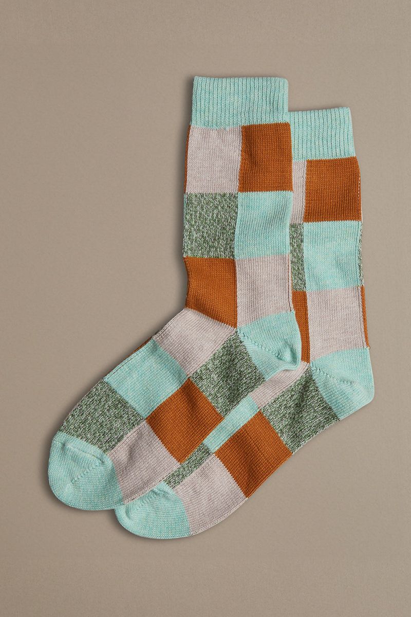 Chequerboard organic cotton socks made in UK by Rove knitwear