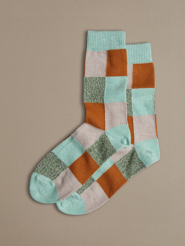 Chequerboard organic cotton socks made in UK by Rove knitwear