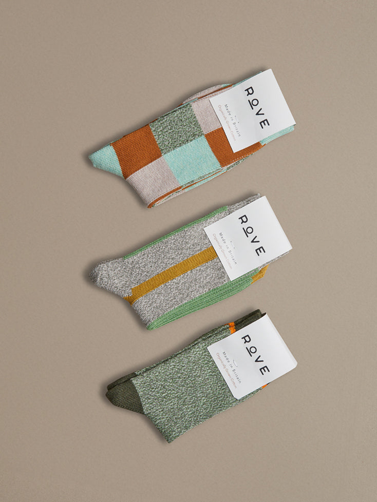 Organic cotton socks green marl patterned