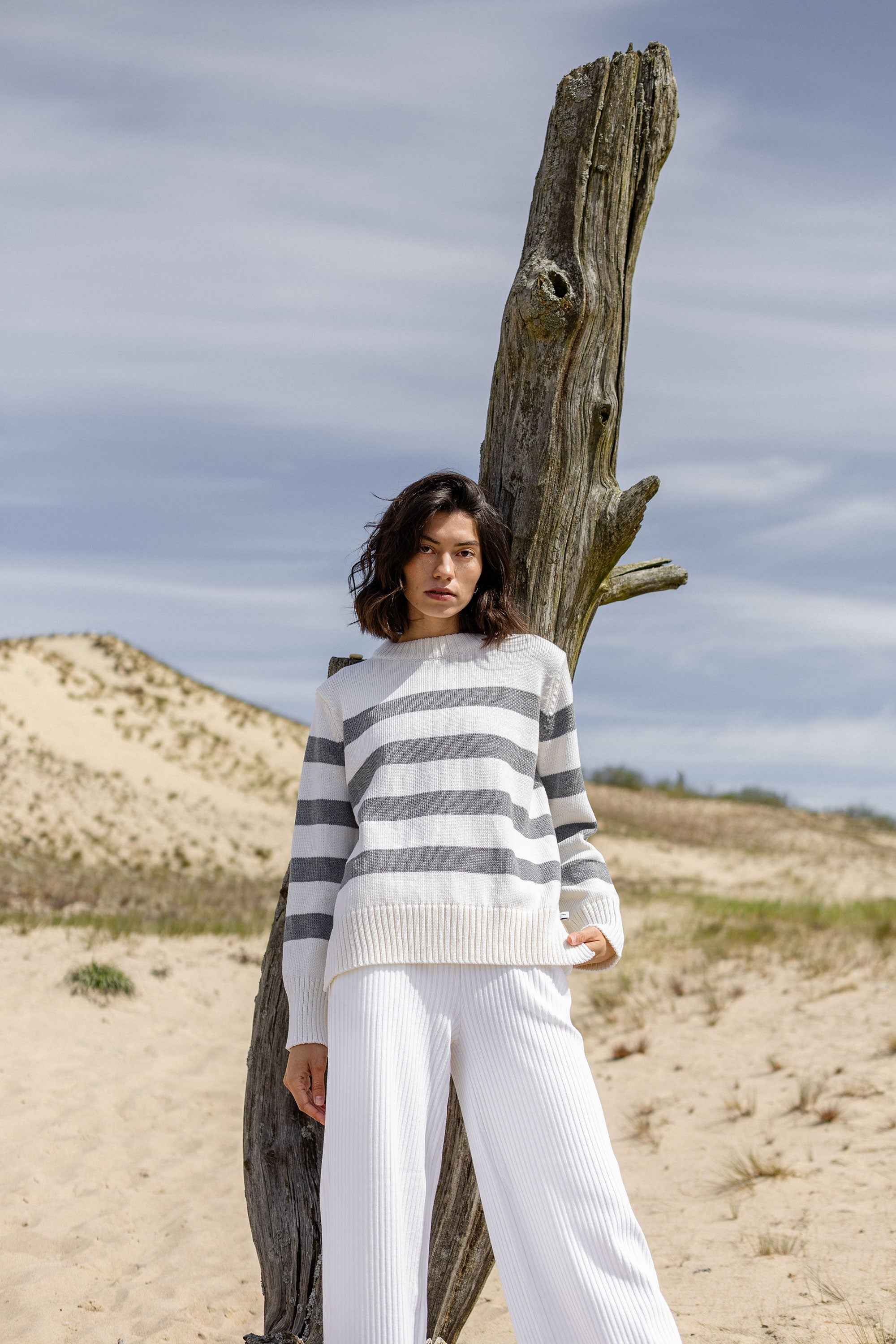 Marina Striped 100% Merino Jumper Grey